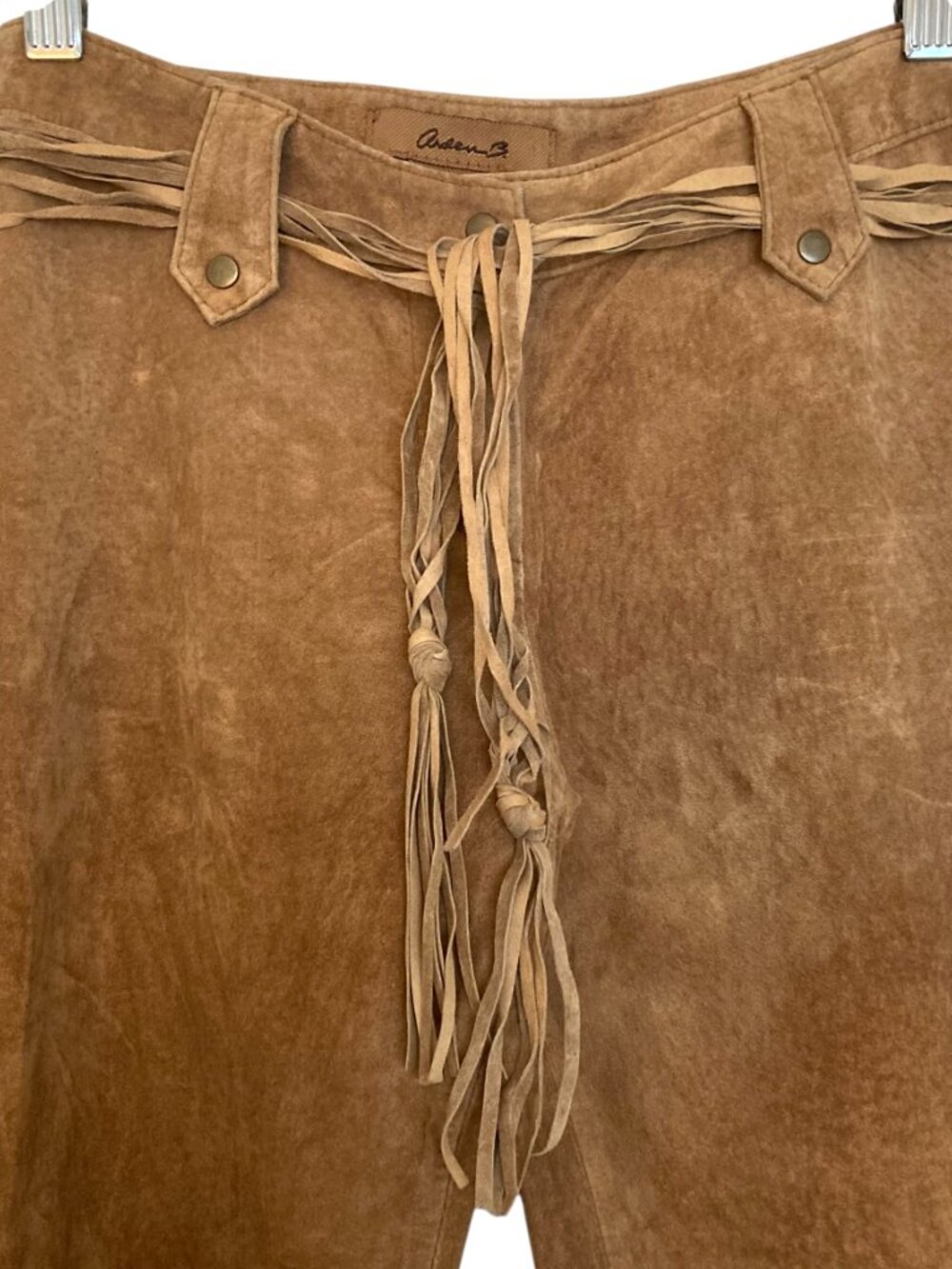 Vintage Arden B Suede Flared Snap Leg Low Rise Pants Fringed Belt Boho Western - Picture 4 of 9
